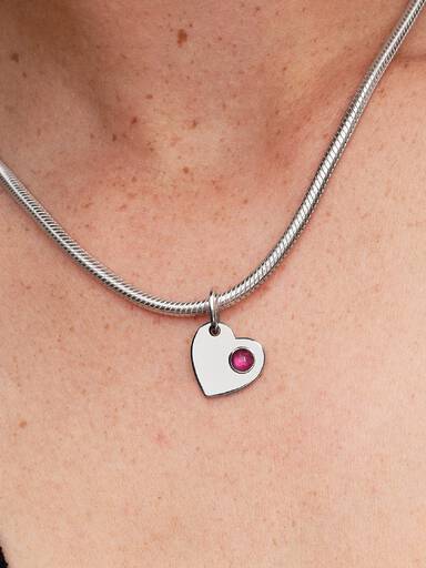 July Engravable Heart True Red Stone Dangle Charm