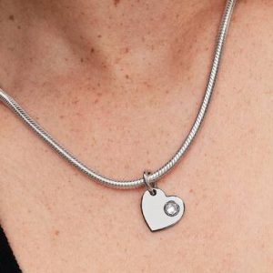 April Engravable Heart Clear Stone Dangle Charm