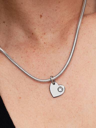 April Engravable Heart Clear Stone Dangle Charm
