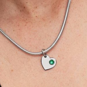 May Engravable Heart Green Stone Dangle Charm