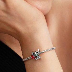 Disney Stitch Rose Murano Glass Charm