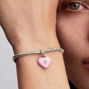 Pink Ceramic Heart Padlock Dangle Charm