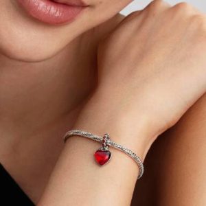 Red Murano Glass Heart Double Dangle Charm