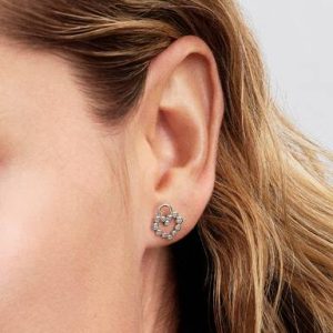 Sparkling Heart Padlock Stud Earrings