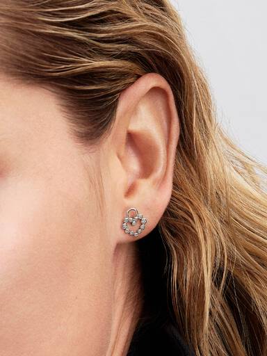 Sparkling Heart Padlock Stud Earrings