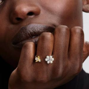 Bridgerton Bee & Treated Freshwater Cultured Pearl Flower Open Ring