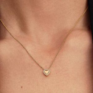 Engravable Heart Halo Collier Necklace