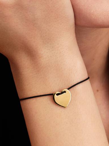 Engravable Heart Black Cord Slider Bracelet