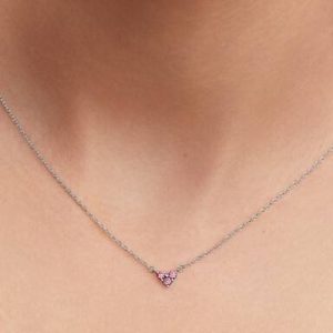 Triple Stone Pink Heart Collier Necklace
