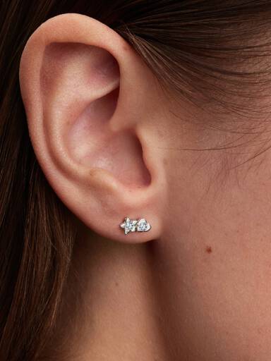Pandora Talisman Sterling Silver Lab-Grown Diamond Heart & Star Stud Earrings