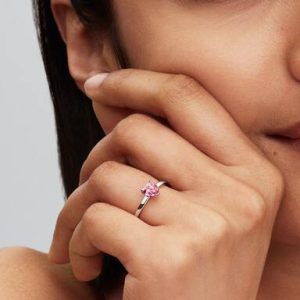 Sparkling Pink Heart Solitaire Ring
