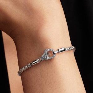 Pavé Clasp Foxtail Chain Charm Bracelet