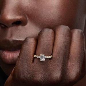 Rectangular Sparkling Halo Ring