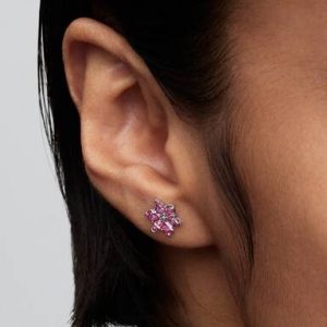 Herbarium Sparkling Pink Flower Stud Earrings