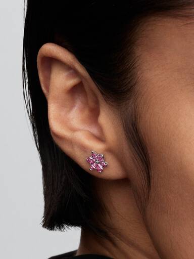 Herbarium Sparkling Pink Flower Stud Earrings