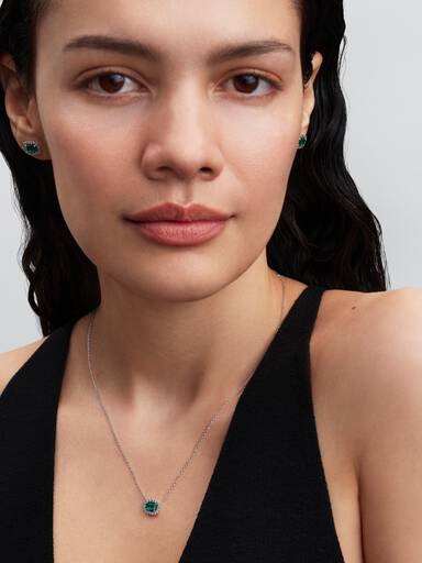 Rectangular Sparkling Green Halo Pendant Necklace - Image 5