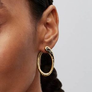 Organically Shaped Stone-Set Hinged Hoop Earrings