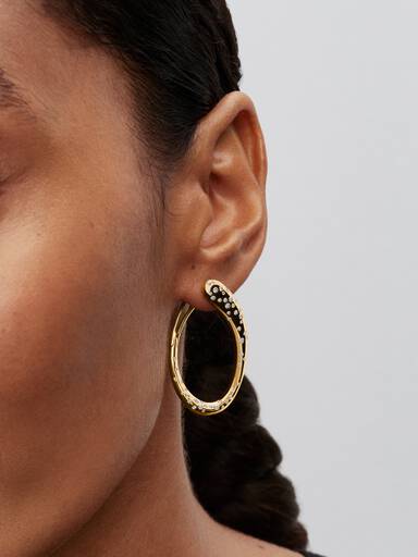 Organically Shaped Stone-Set Hinged Hoop Earrings