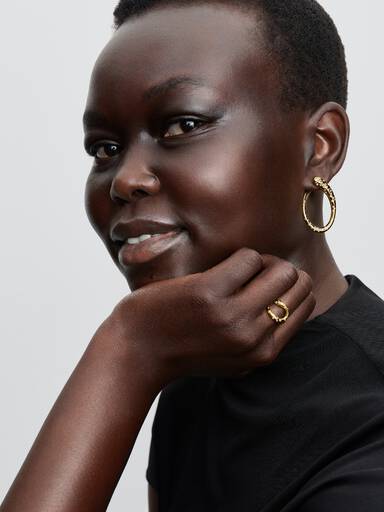 Organically Shaped Stone-Set Hinged Hoop Earrings - Image 3