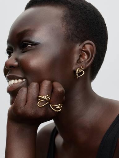 Organically Shaped Stone-Set Heart Hoop Earrings - Image 3