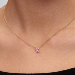 Sparkling Pink Flower Pendant Necklace