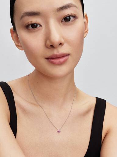 Sparkling Pink Flower Pendant Necklace - Image 3