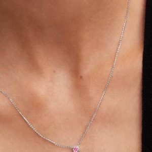 Pandora Era Bezel Sterling Silver Pink Lab-grown Diamond Pendant Necklace