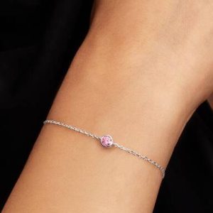 Pandora Era Bezel Sterling Silver Pink Lab-grown Diamond Chain Bracelet