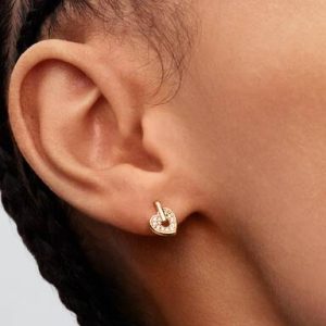 Pandora Talisman 14k Gold Lab-grown Diamond Pavé Heart Stud Earrings