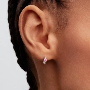 Pandora Era Bezel Sterling Silver Pink Lab-grown Diamond Huggie Earrings