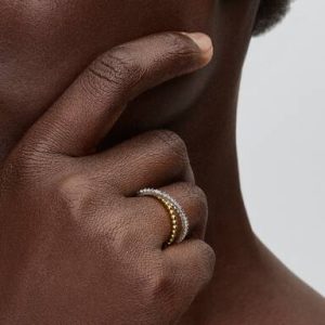 Crossover Beads & Pavé Double Band Ring