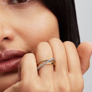 Crossover Beads & Pavé Triple Band Ring