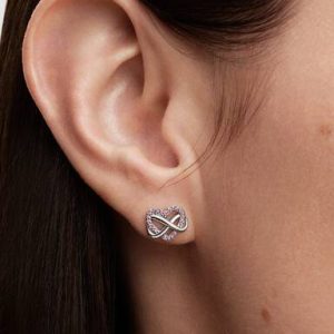 Sparkling Pink Infinity Heart Stud Earrings