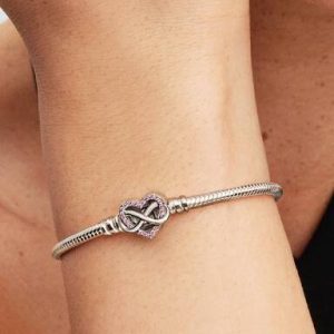 Sparkling Pink Infinity Heart Clasp Snake Chain Bracelet