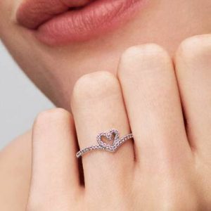 Sparkling Wishbone Pink Heart Ring