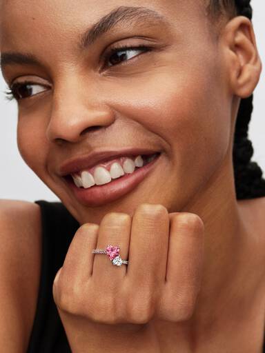 Double Heart Pink & Clear Sparkling Ring - Image 3
