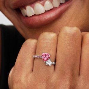 Double Heart Pink & Clear Sparkling Ring