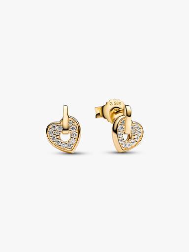 Pandora Talisman 14k Gold Lab-grown Diamond Pavé Heart Stud Earrings - Image 2