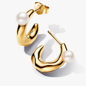 Treated Freshwater Cultured Pearl & Organically Shaped Hoop Earrings