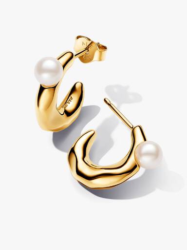 Treated Freshwater Cultured Pearl & Organically Shaped Hoop Earrings
