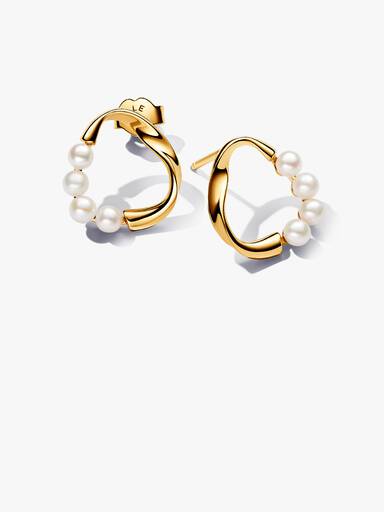 Organically Shaped Circle & Treated Freshwater Cultured Pearls Stud Earrings - Image 2