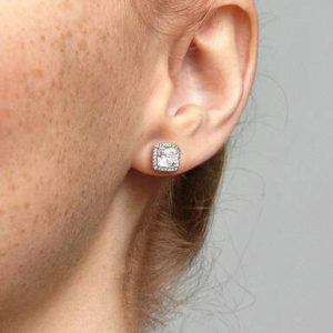 Square Sparkle Halo Stud Earrings