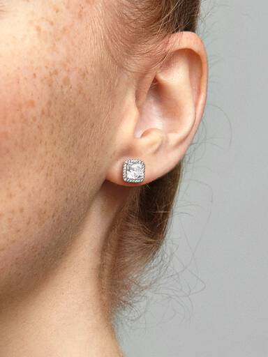 Square Sparkle Halo Stud Earrings
