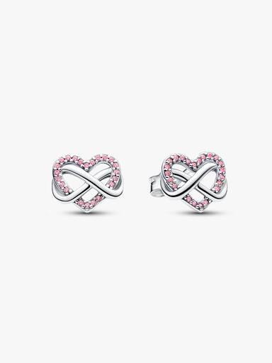 Sparkling Pink Infinity Heart Stud Earrings - Image 2