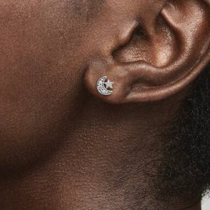 Sparkling Moon & Star Stud Earrings
