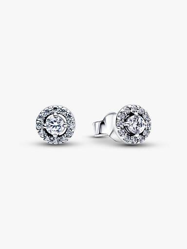 Round Pavé Halo Stud Earrings - Image 2