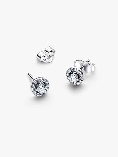 Round Pavé Halo Stud Earrings - Image 4