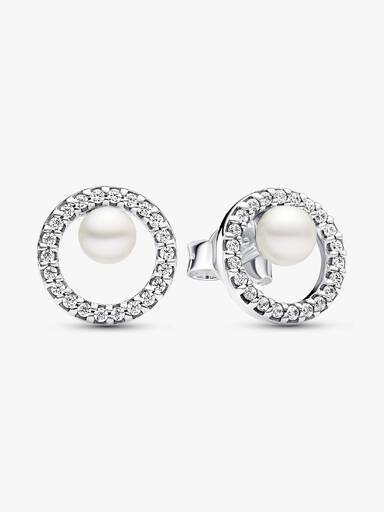 Treated Freshwater Cultured Pearl & Pavé Halo Stud Earrings - Image 2