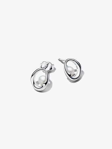 Organically Shaped Oval & Treated Freshwater Cultured Pearl Stud Earrings - Image 2