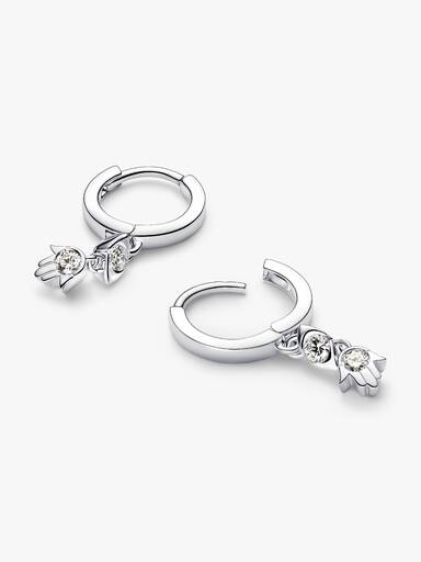 Pandora Talisman Sterling Silver Lab-Grown Diamond Evil Eye & Hamsa Hand Dangle Earrings - Image 3